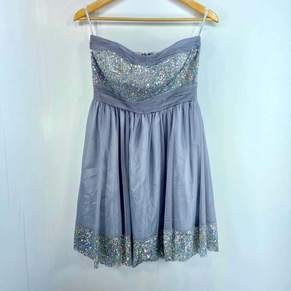 Delias Purple Gray Tulle Sequin Top Short Strapless‎ Mini Dress Junior Womens 9
